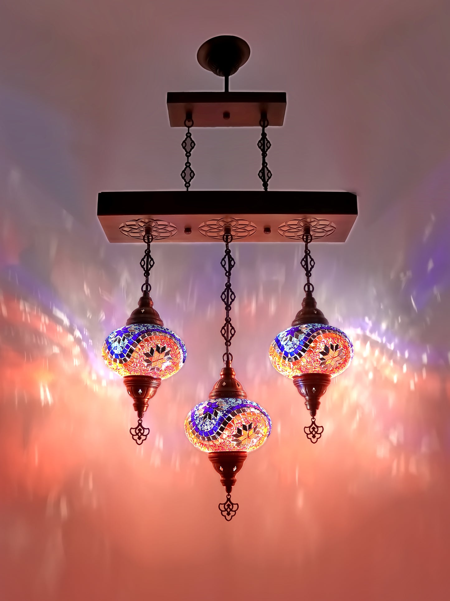 Turkish 3 Globes Mosaic Glass Chandelier Lighting