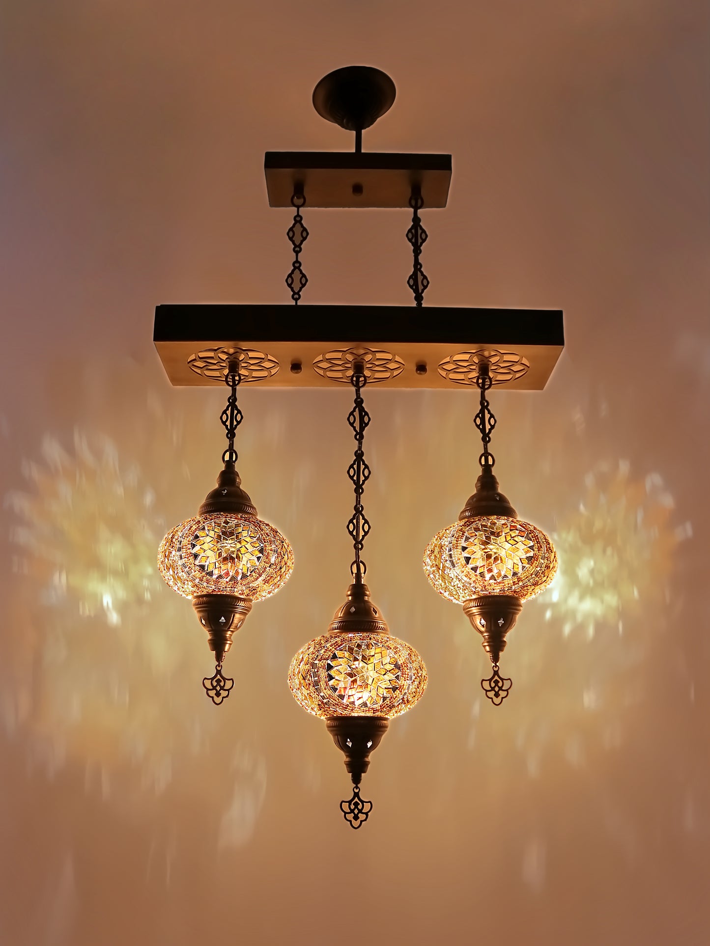 Turkish 3 Globes Mosaic Glass Chandelier Lighting