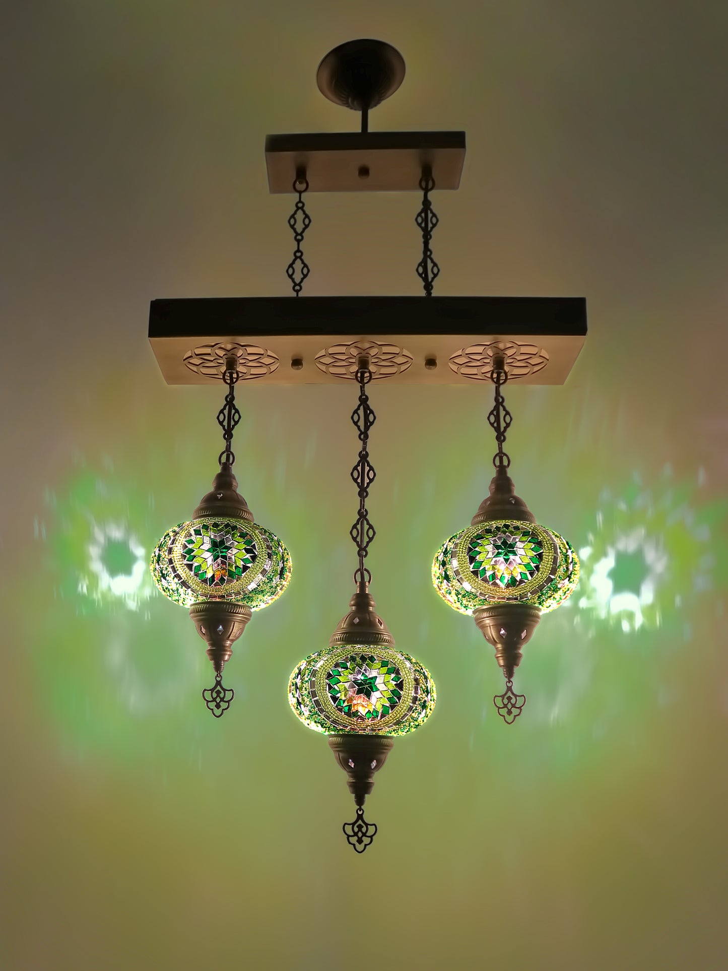 Turkish 3 Globes Mosaic Glass Chandelier Lighting