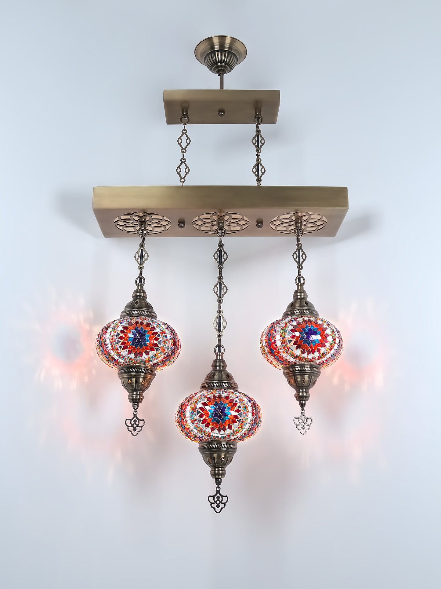 Turkish 3 Globes Mosaic Glass Chandelier Lighting