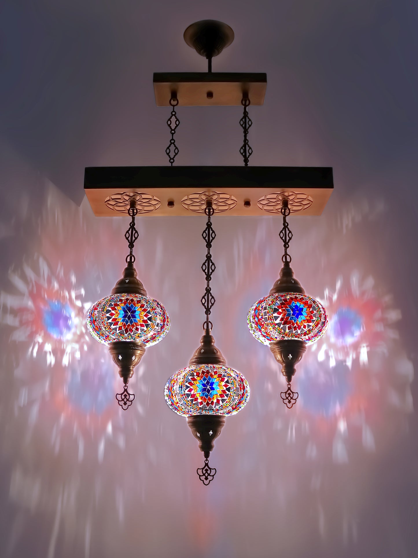 Turkish 3 Globes Mosaic Glass Chandelier Lighting