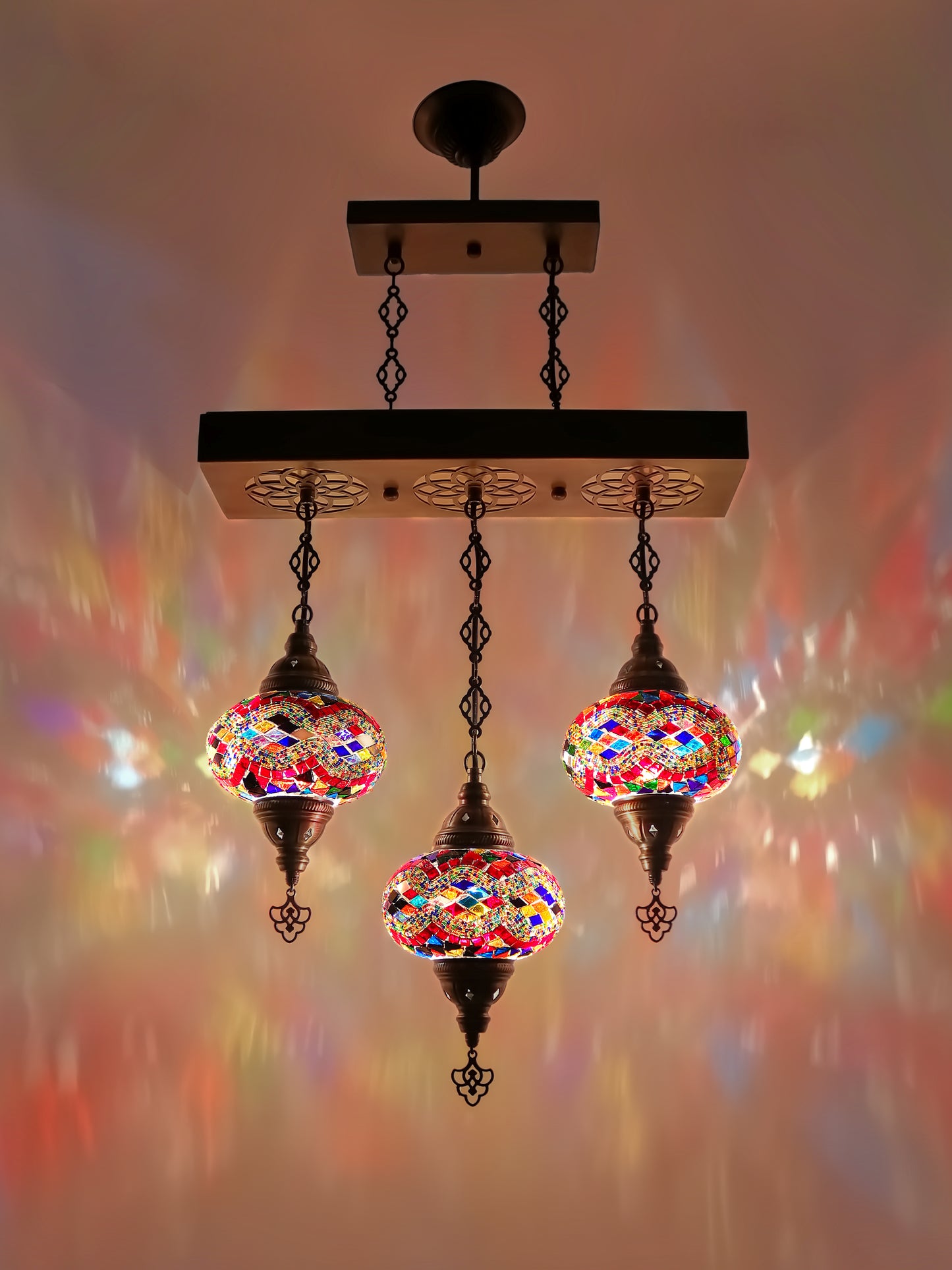 Turkish 3 Globes Mosaic Glass Chandelier Lighting