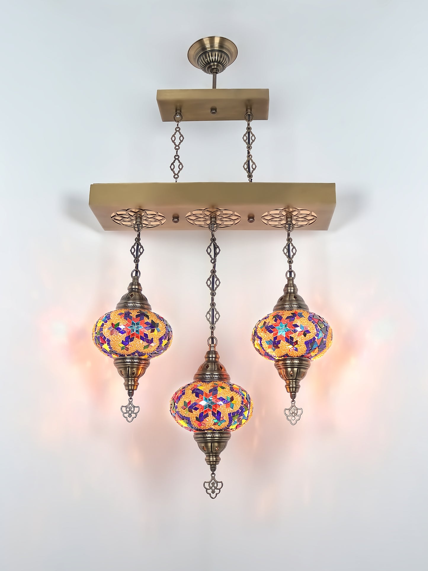 Turkish 3 Globes Mosaic Glass Chandelier Lighting