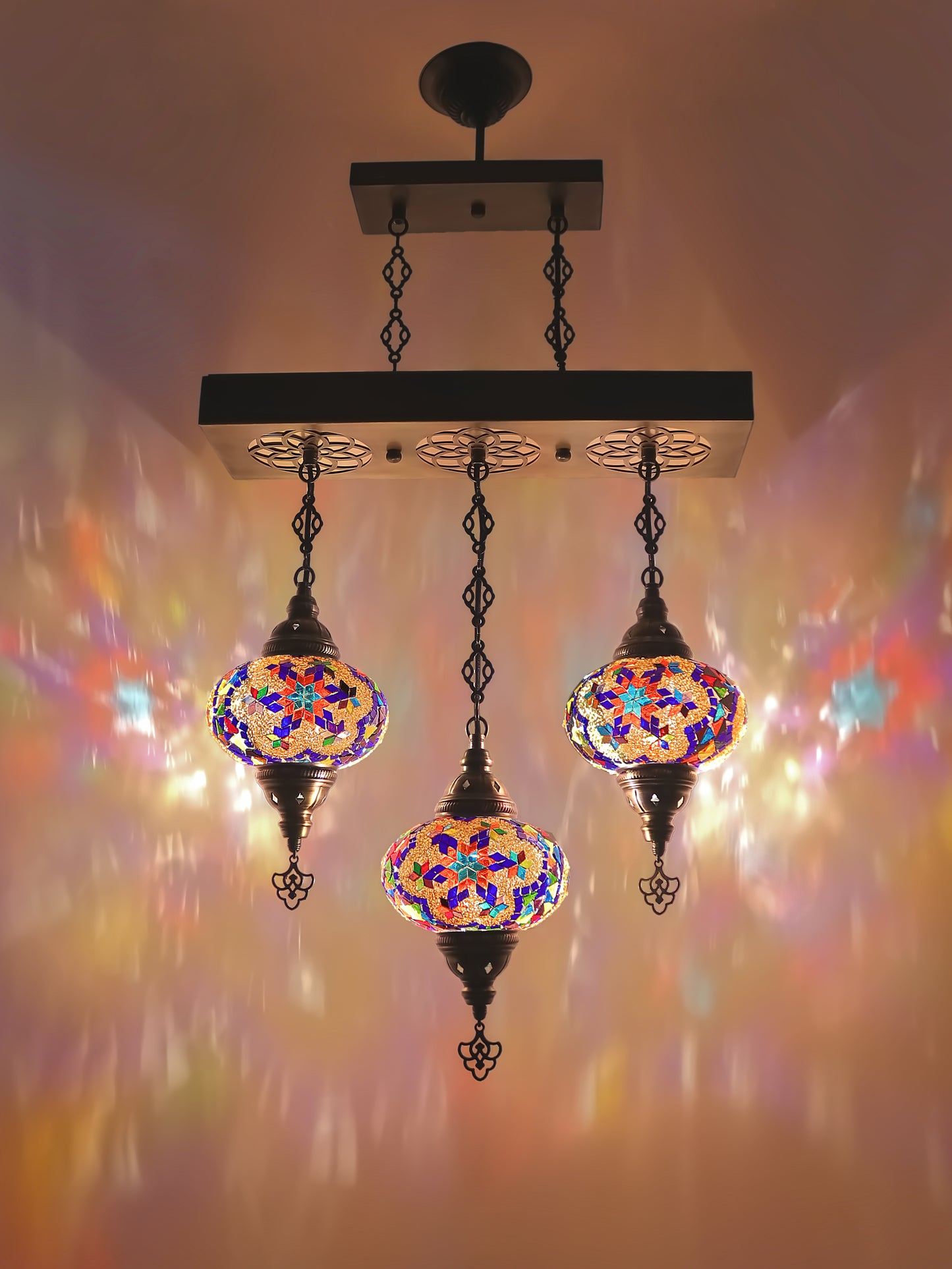 Turkish 3 Globes Mosaic Glass Chandelier Lighting