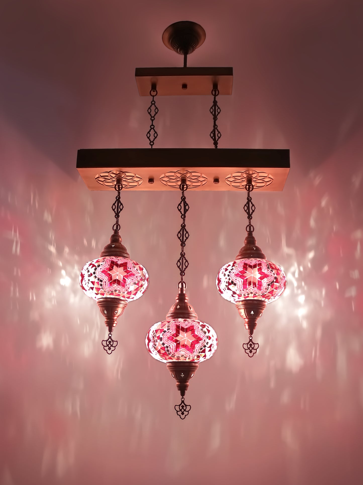 Turkish 3 Globes Mosaic Glass Chandelier Lighting