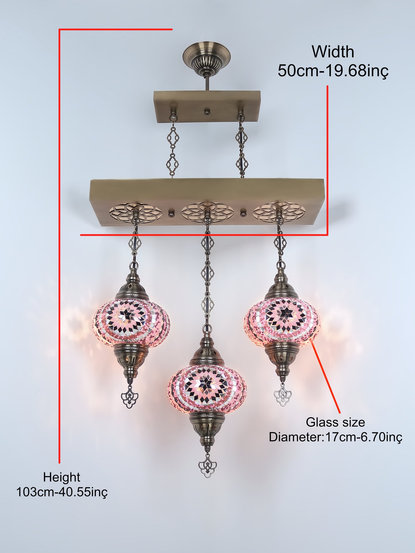 Turkish 3 Globes Mosaic Glass Chandelier Lighting