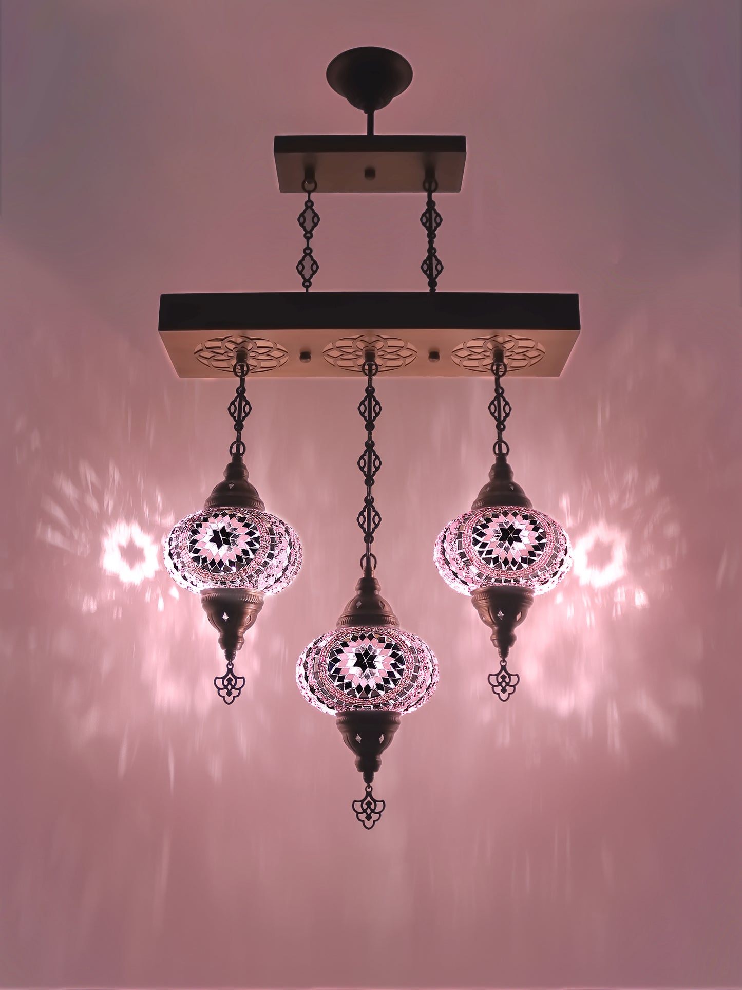 Turkish 3 Globes Mosaic Glass Chandelier Lighting