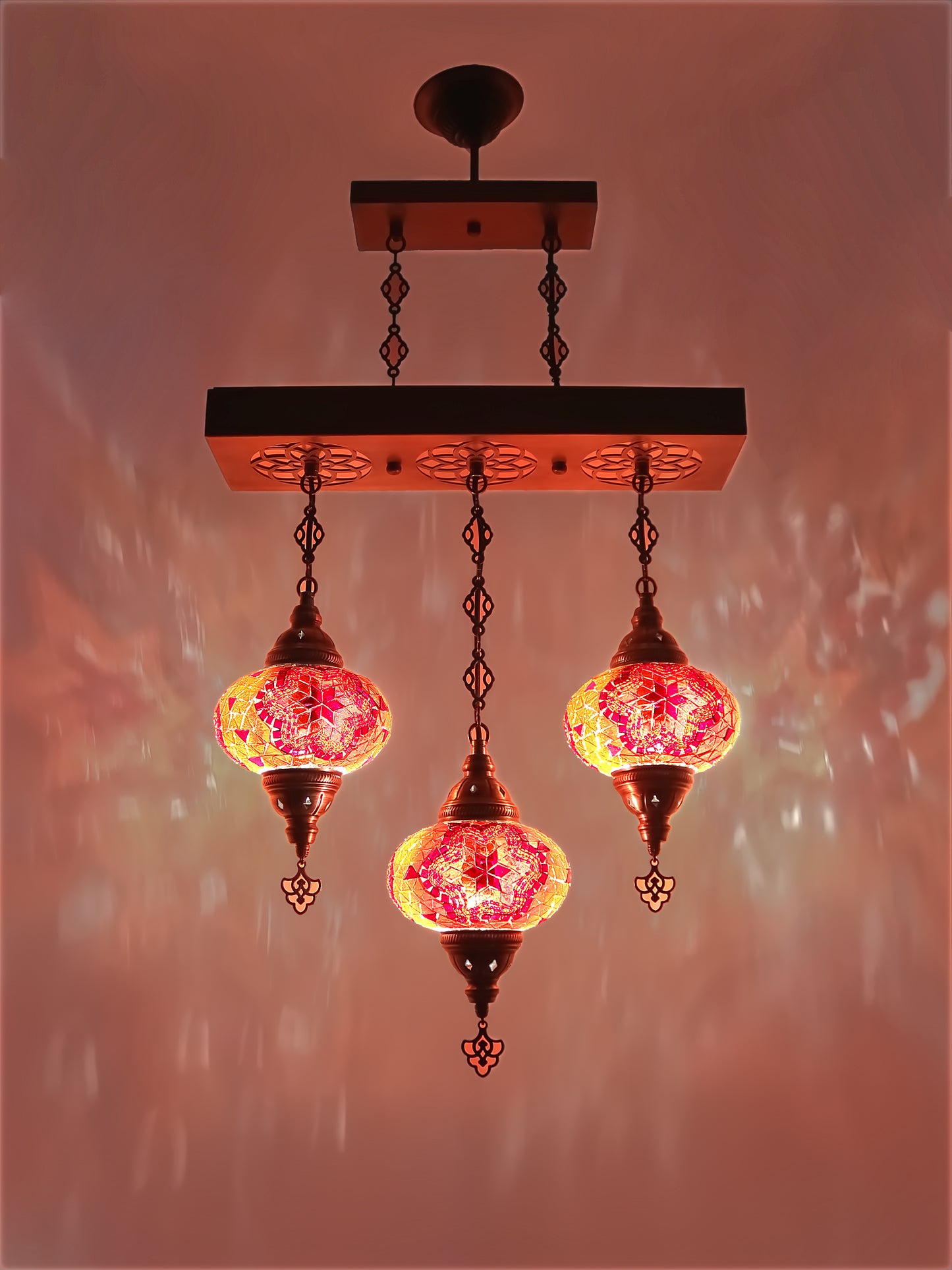 Turkish 3 Globes Mosaic Glass Chandelier Lighting