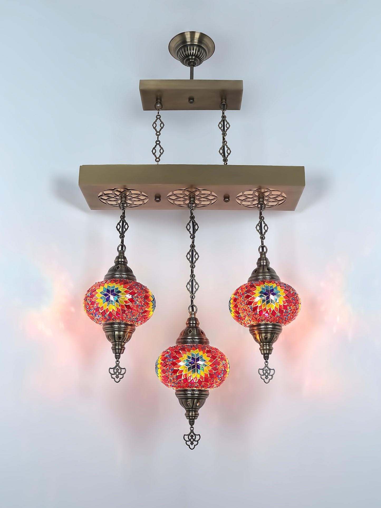 Turkish 3 Globes Mosaic Glass Chandelier Lighting