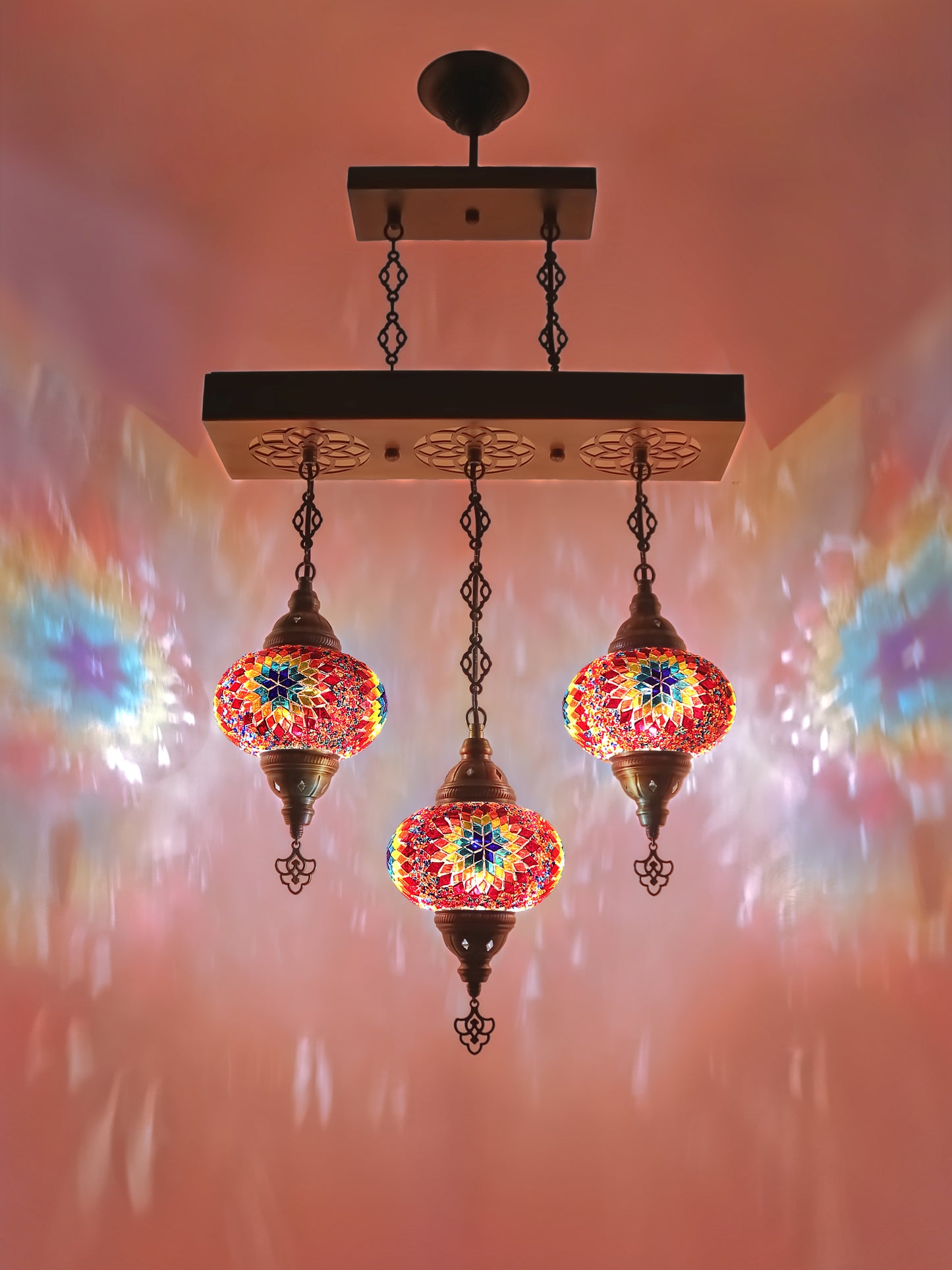 Turkish 3 Globes Mosaic Glass Chandelier Lighting