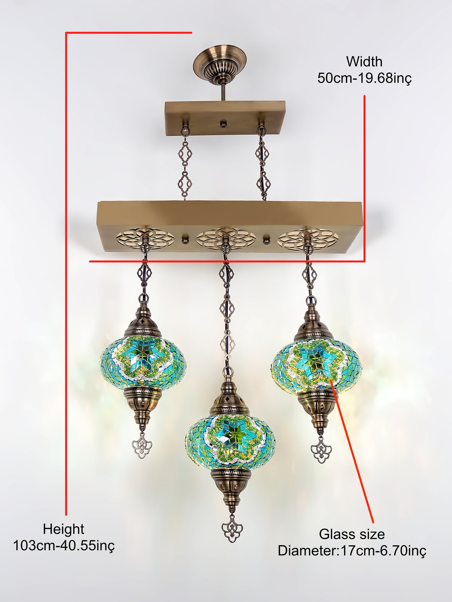 Turkish 3 Globes Mosaic Glass Chandelier Lighting