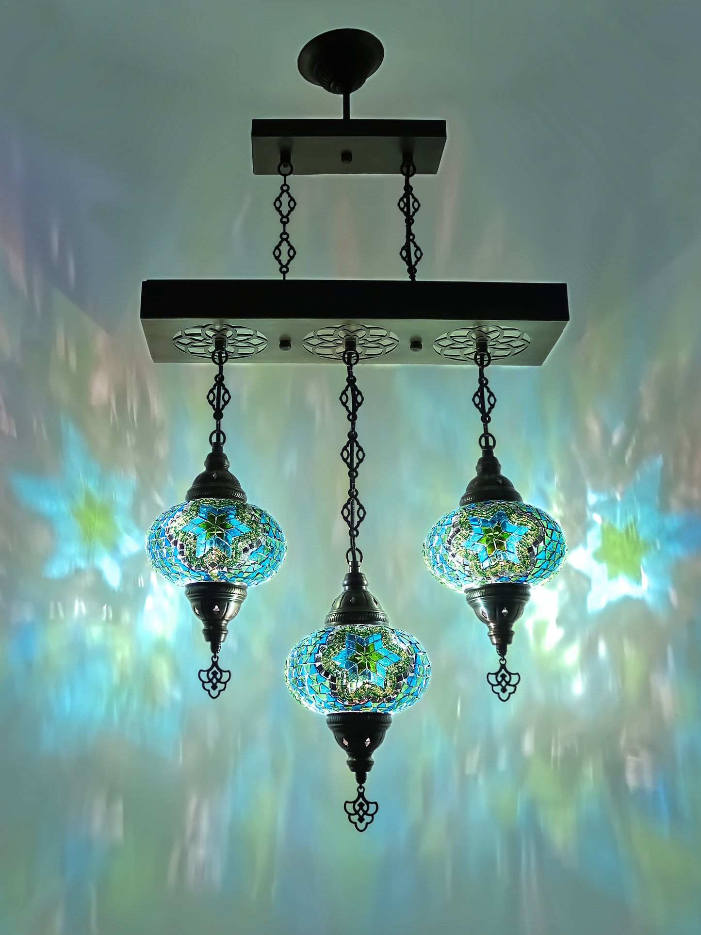 Turkish 3 Globes Mosaic Glass Chandelier Lighting