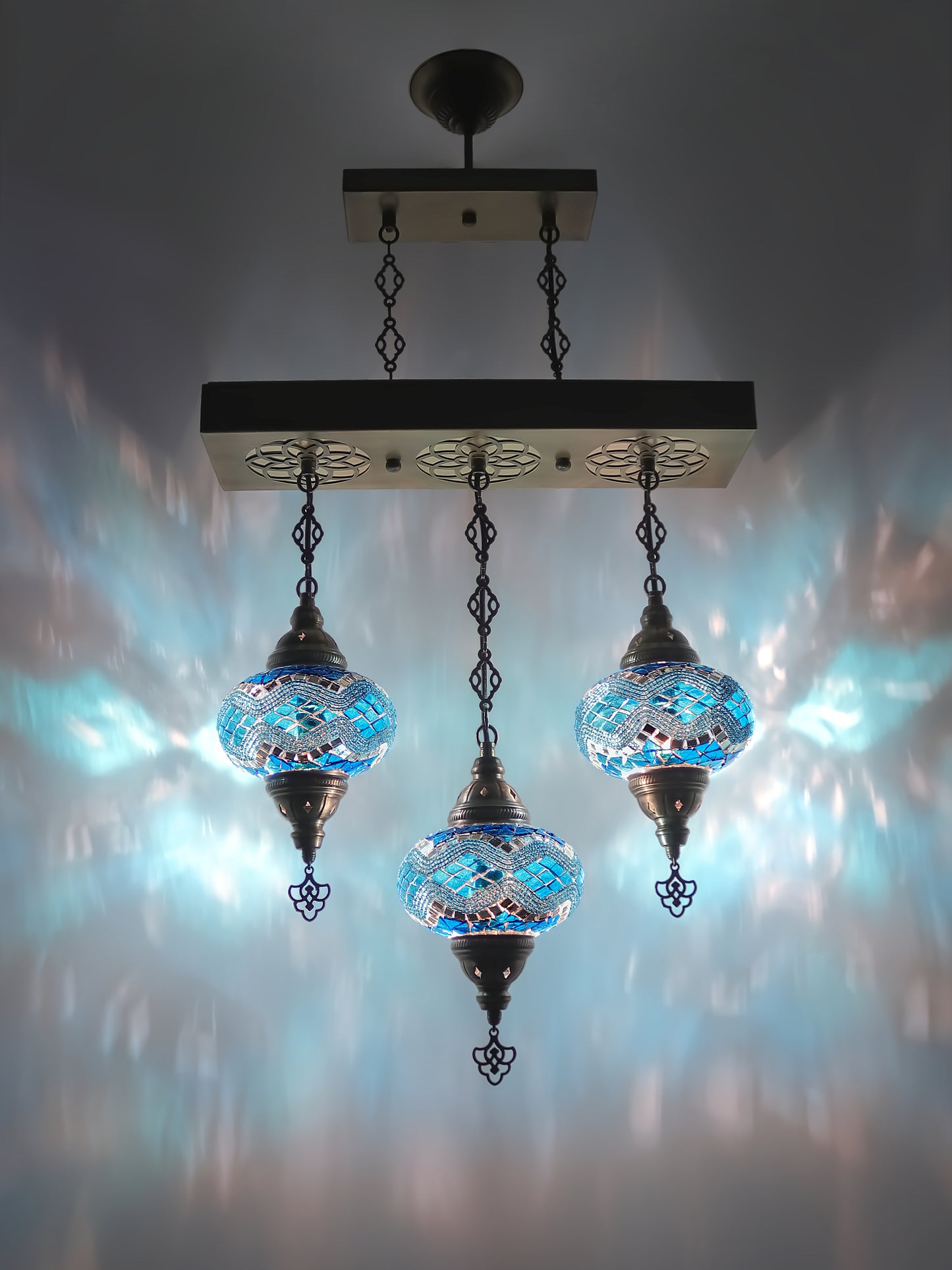 Turkish 3 Globes Mosaic Glass Chandelier Lighting