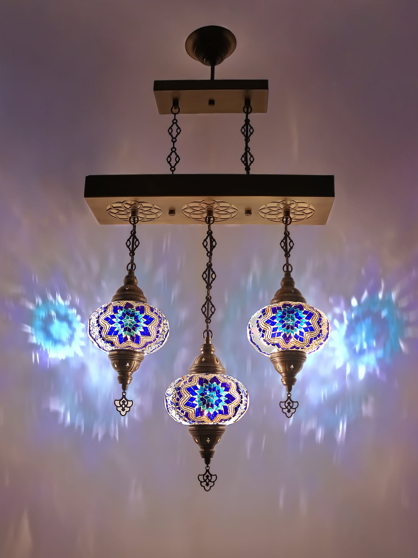 Turkish 3 Globes Mosaic Glass Chandelier Lighting