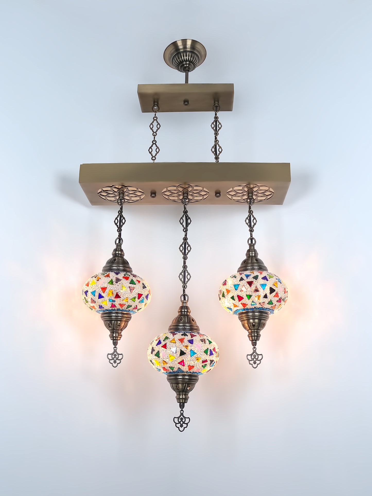 Turkish 3 Globes Mosaic Glass Chandelier Lighting