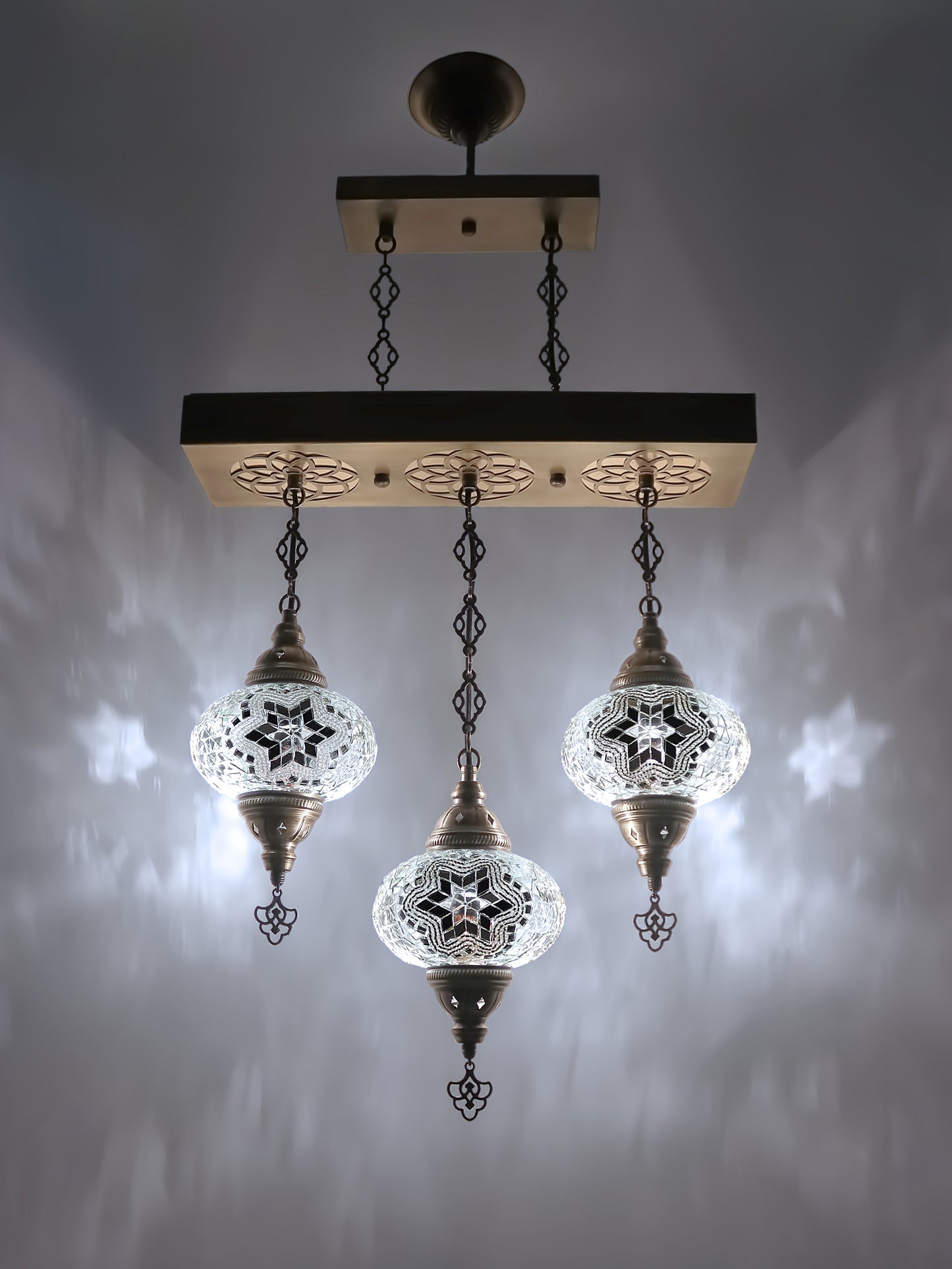 Turkish 3 Globes Mosaic Glass Chandelier Lighting