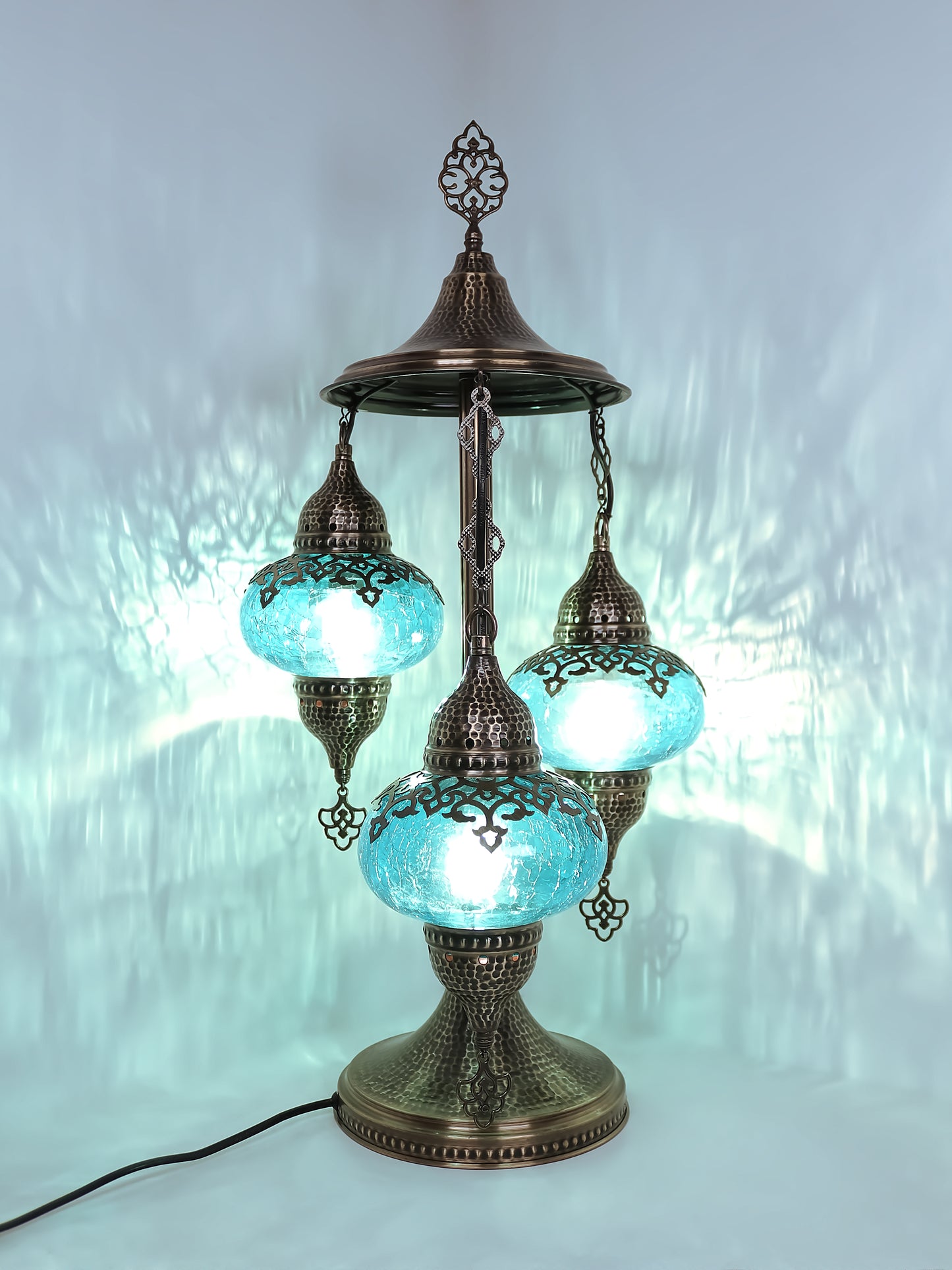 Turkish 3Globe Table Lamp With Cracked Pattern