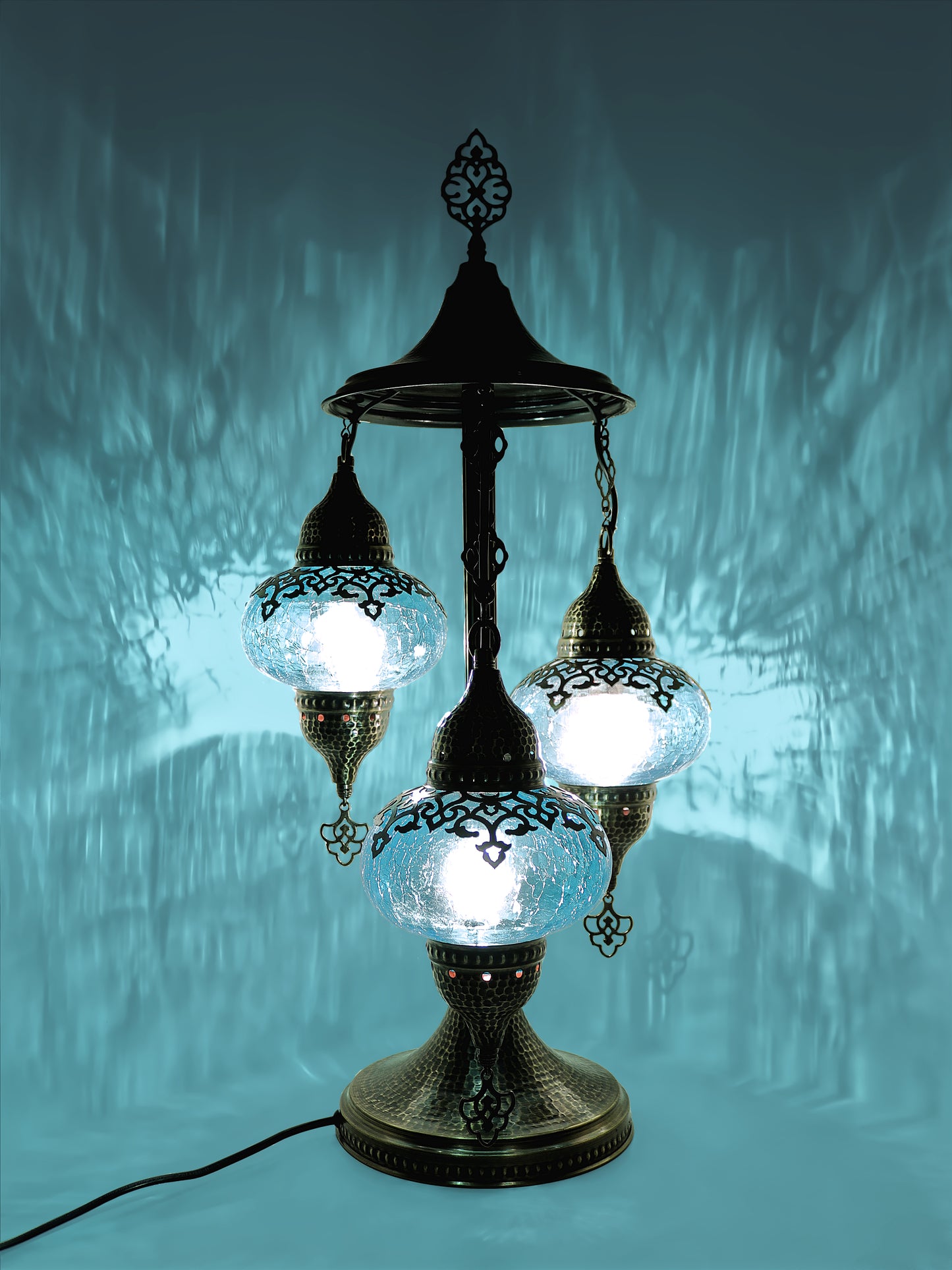 Turkish 3Globe Table Lamp With Cracked Pattern