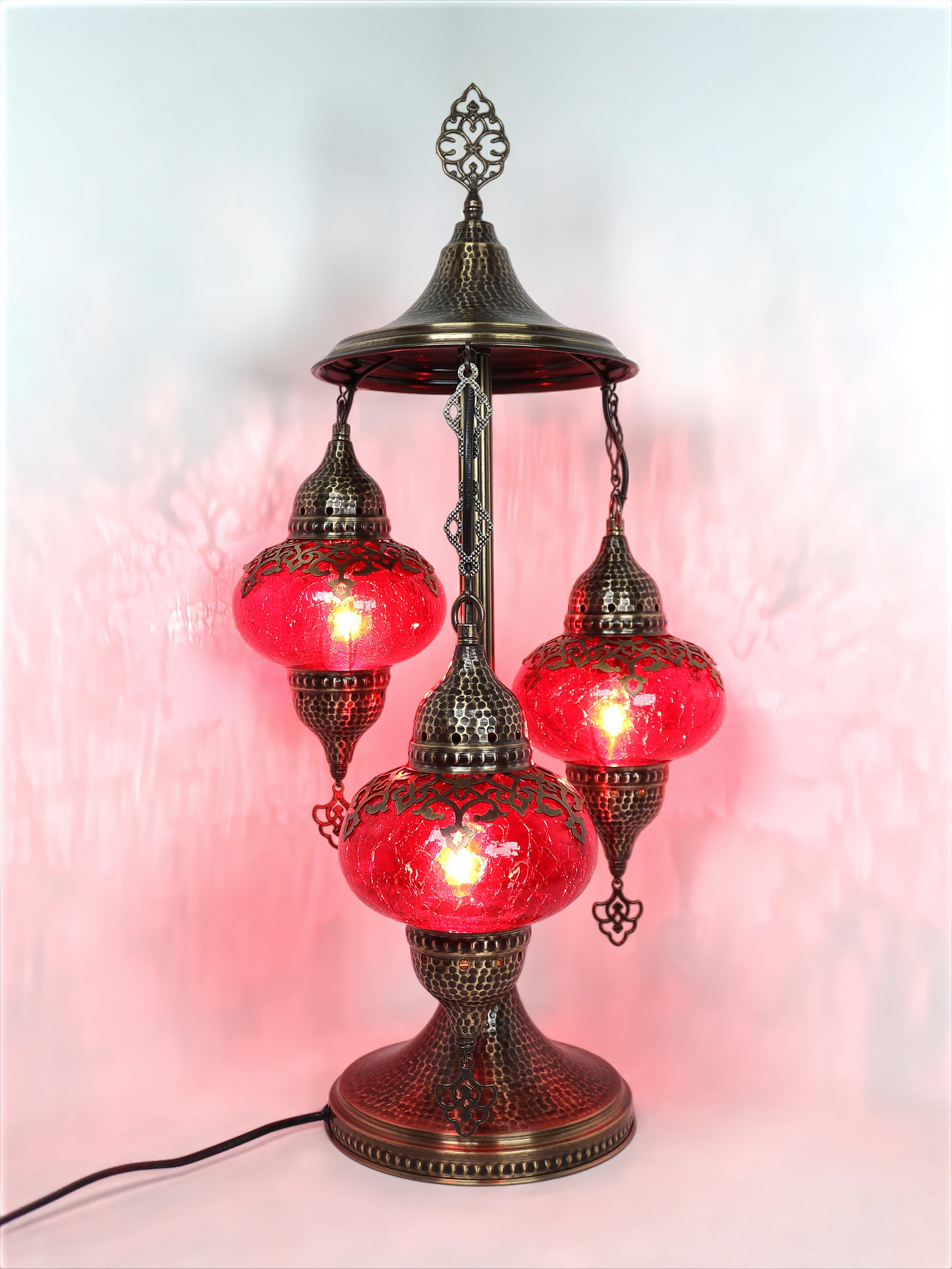 Turkish 3Globe Table Lamp With Cracked Pattern