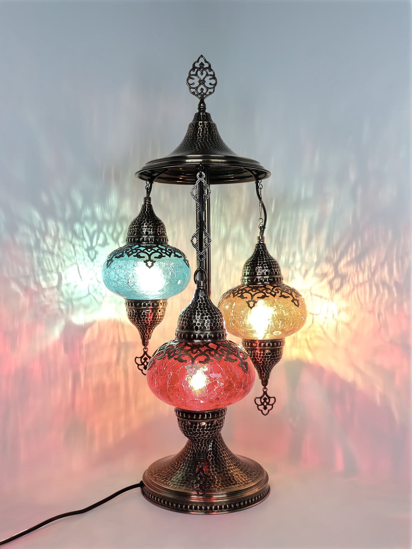 Turkish 3Globe Table Lamp With Cracked Pattern