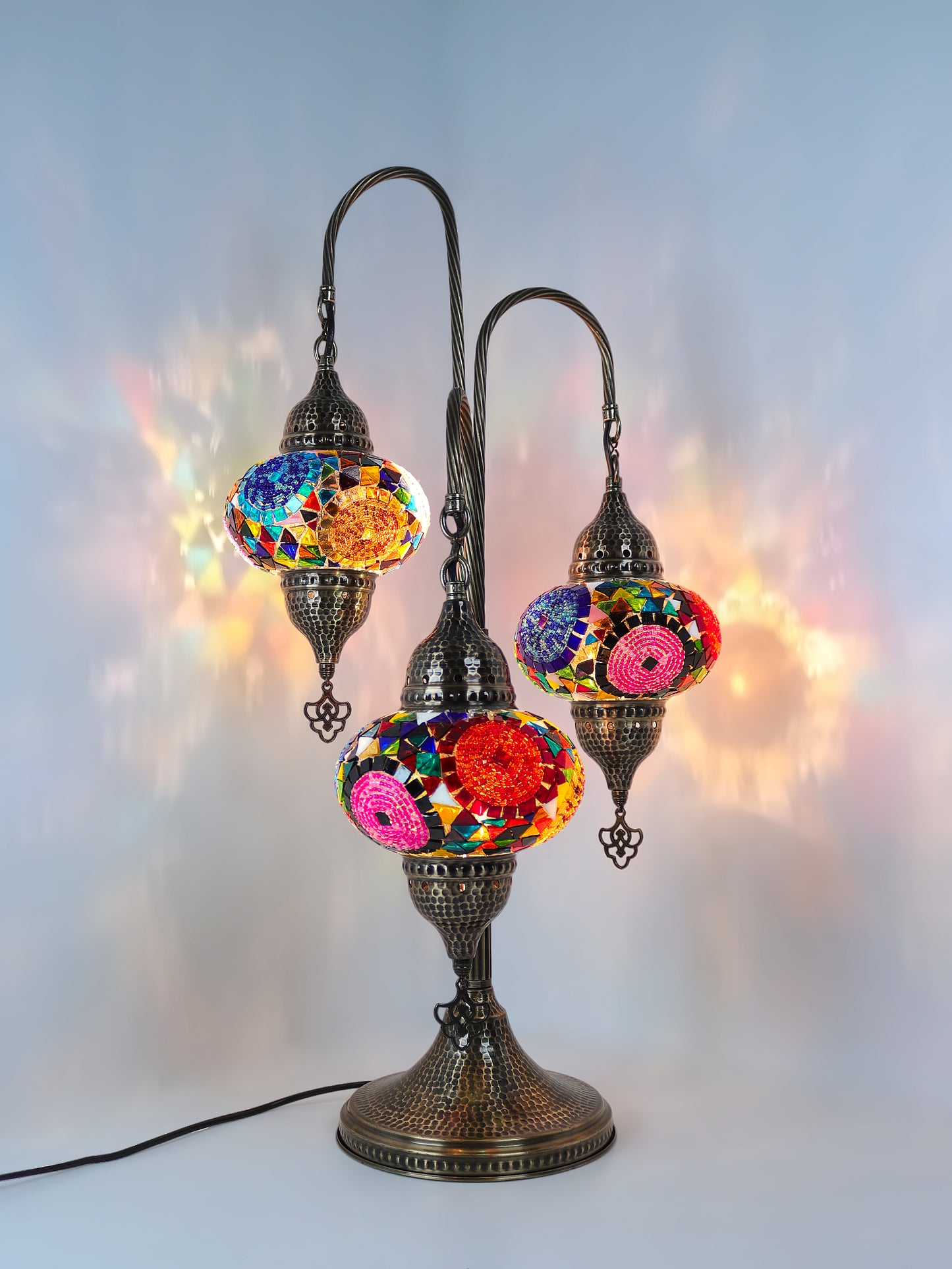 Turkish Mosaic Table Lamp 3 Globe Tree Design