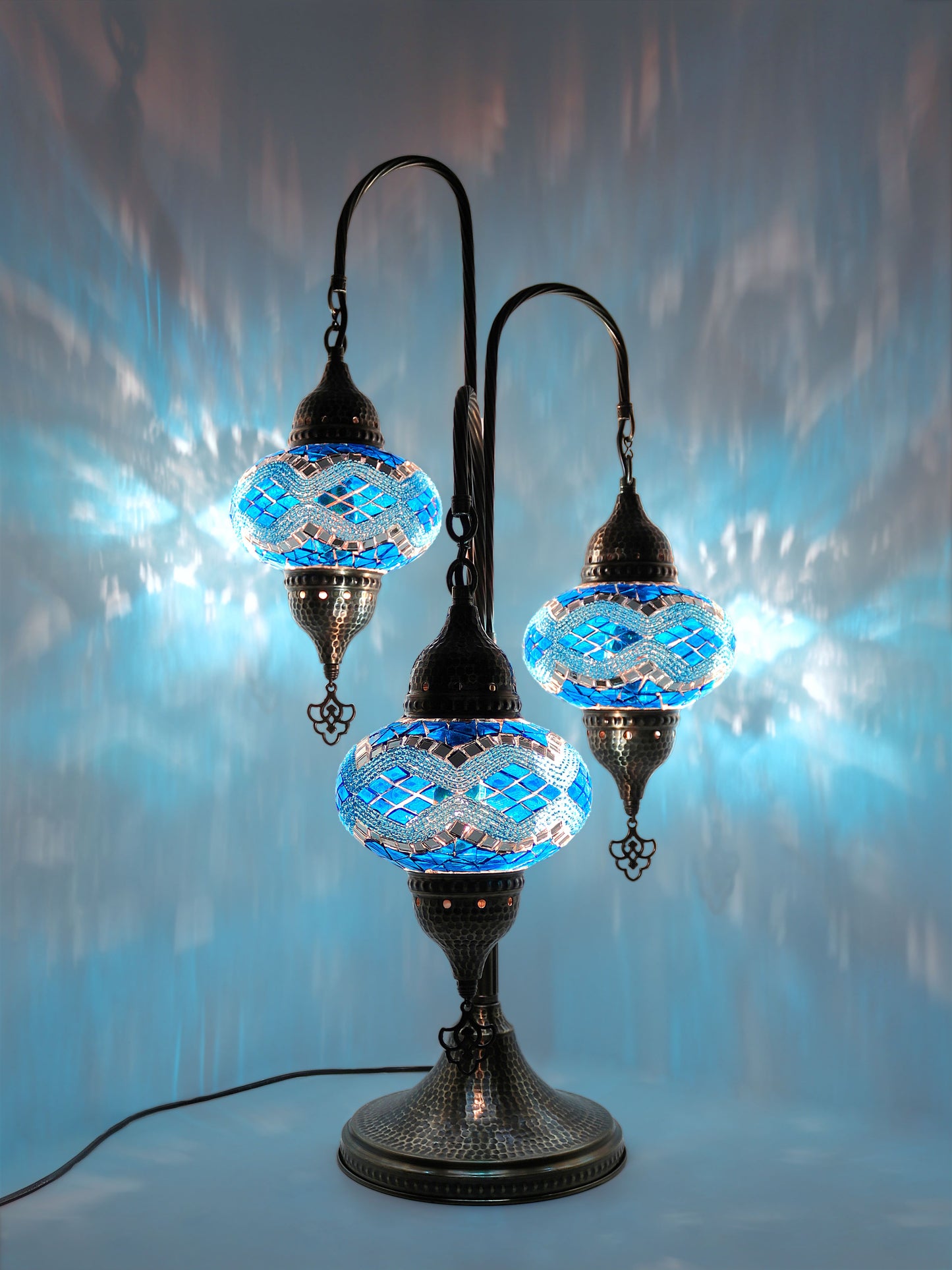 Turkish Mosaic Table Lamp 3 Globe Tree Design