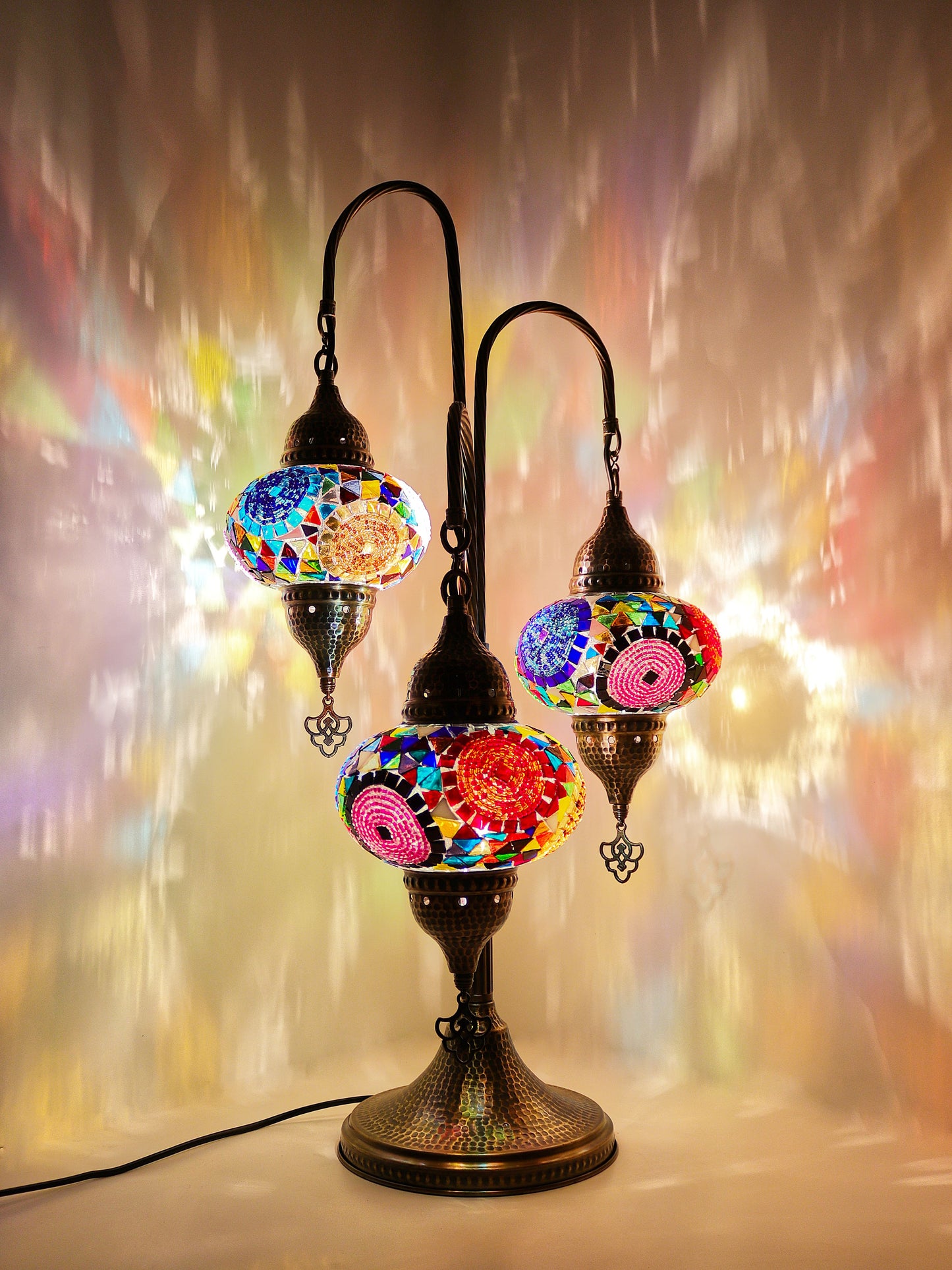 Turkish Mosaic Table Lamp 3 Globe Tree Design