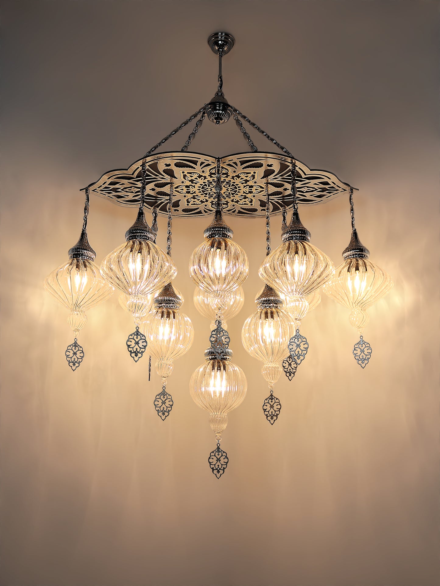 Turkish Pyrex Blown Glass Chandelier 11 Globe