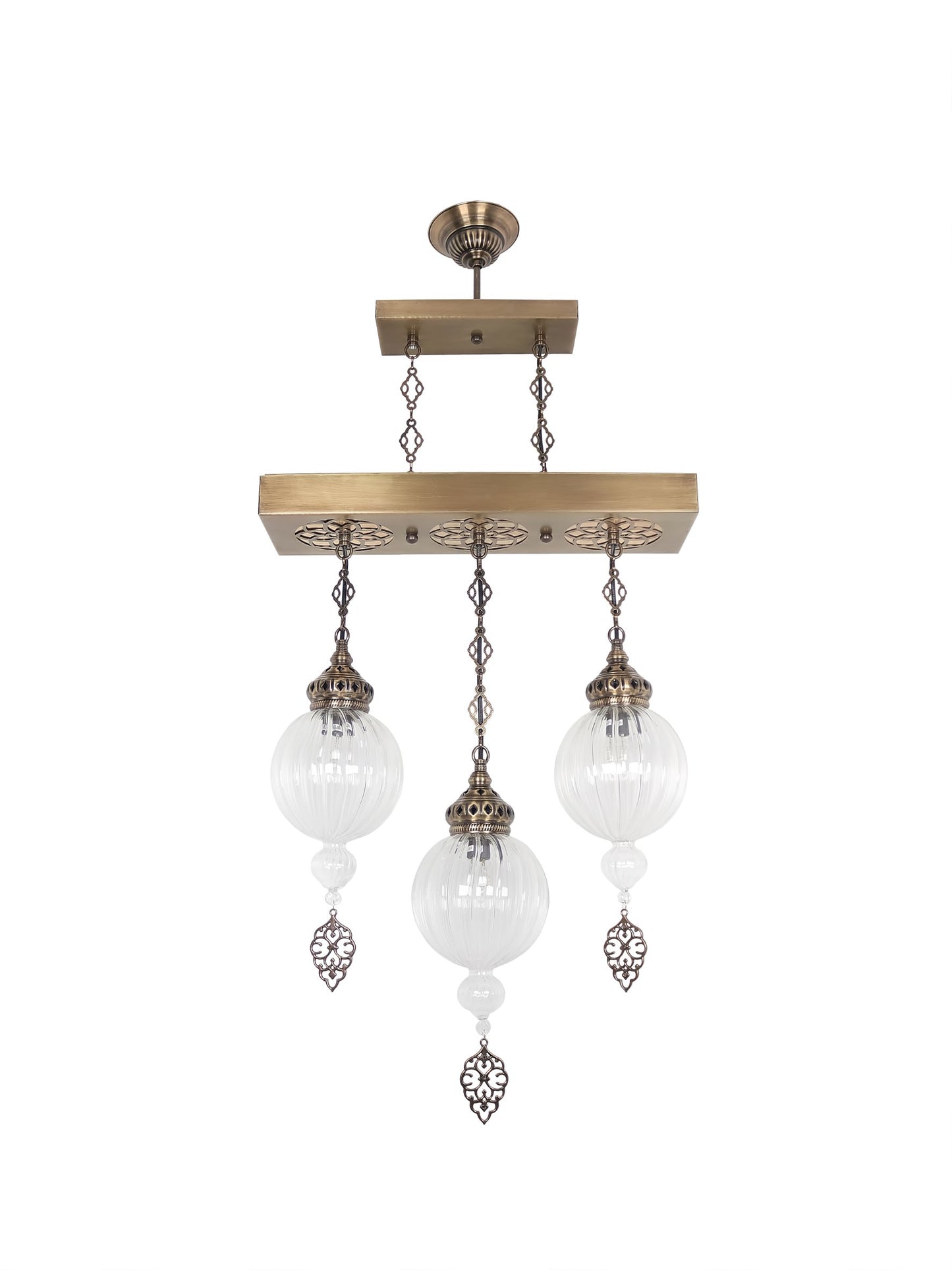 Turkish Pyrex Blown Glass Chandelier 3 Globe