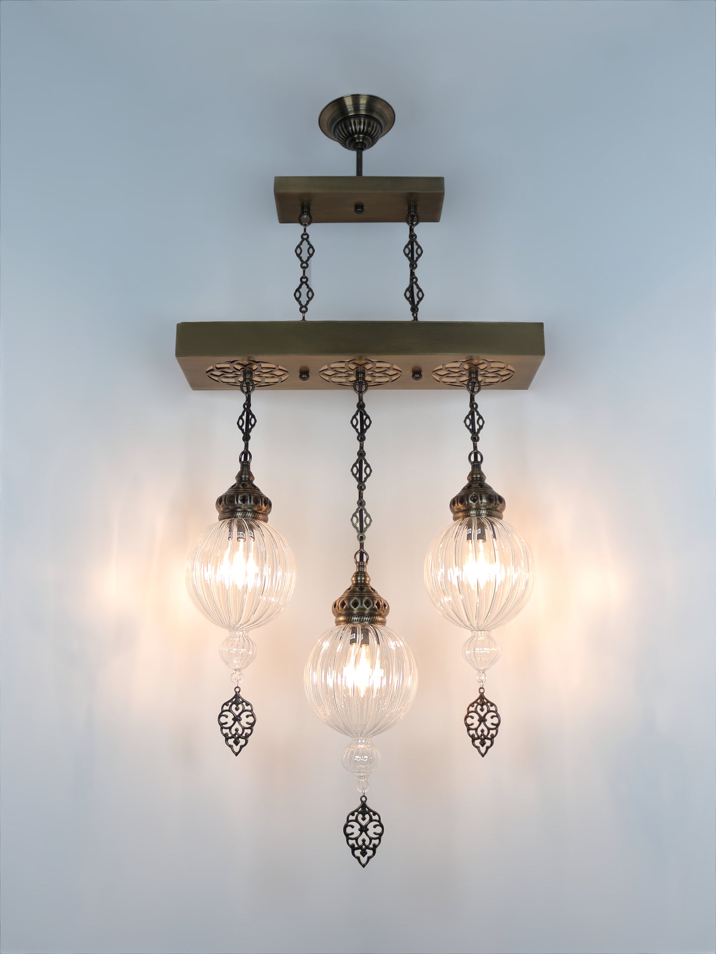 Turkish Pyrex Blown Glass Chandelier 3 Globe