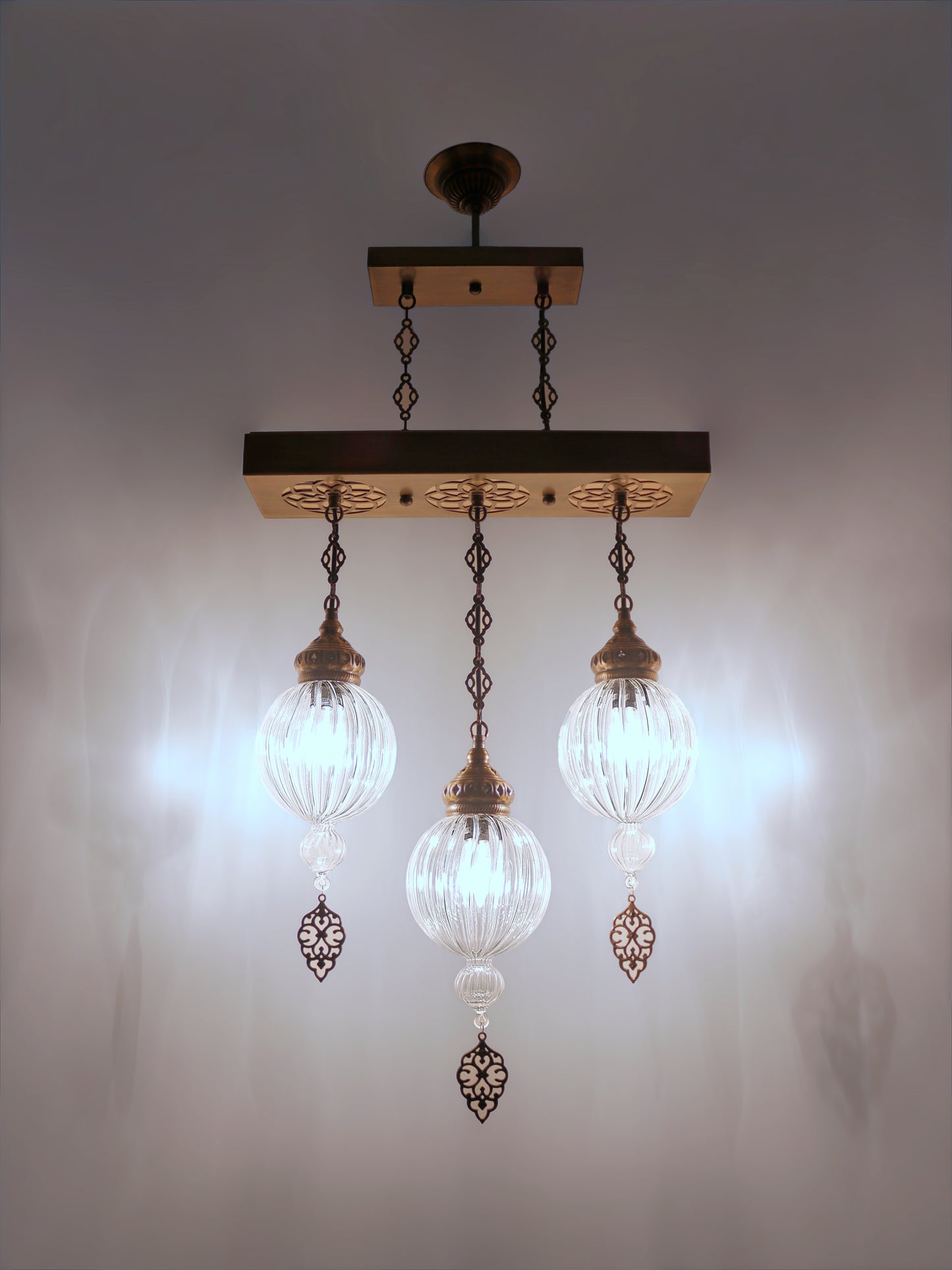 Turkish Pyrex Blown Glass Chandelier 3 Globe