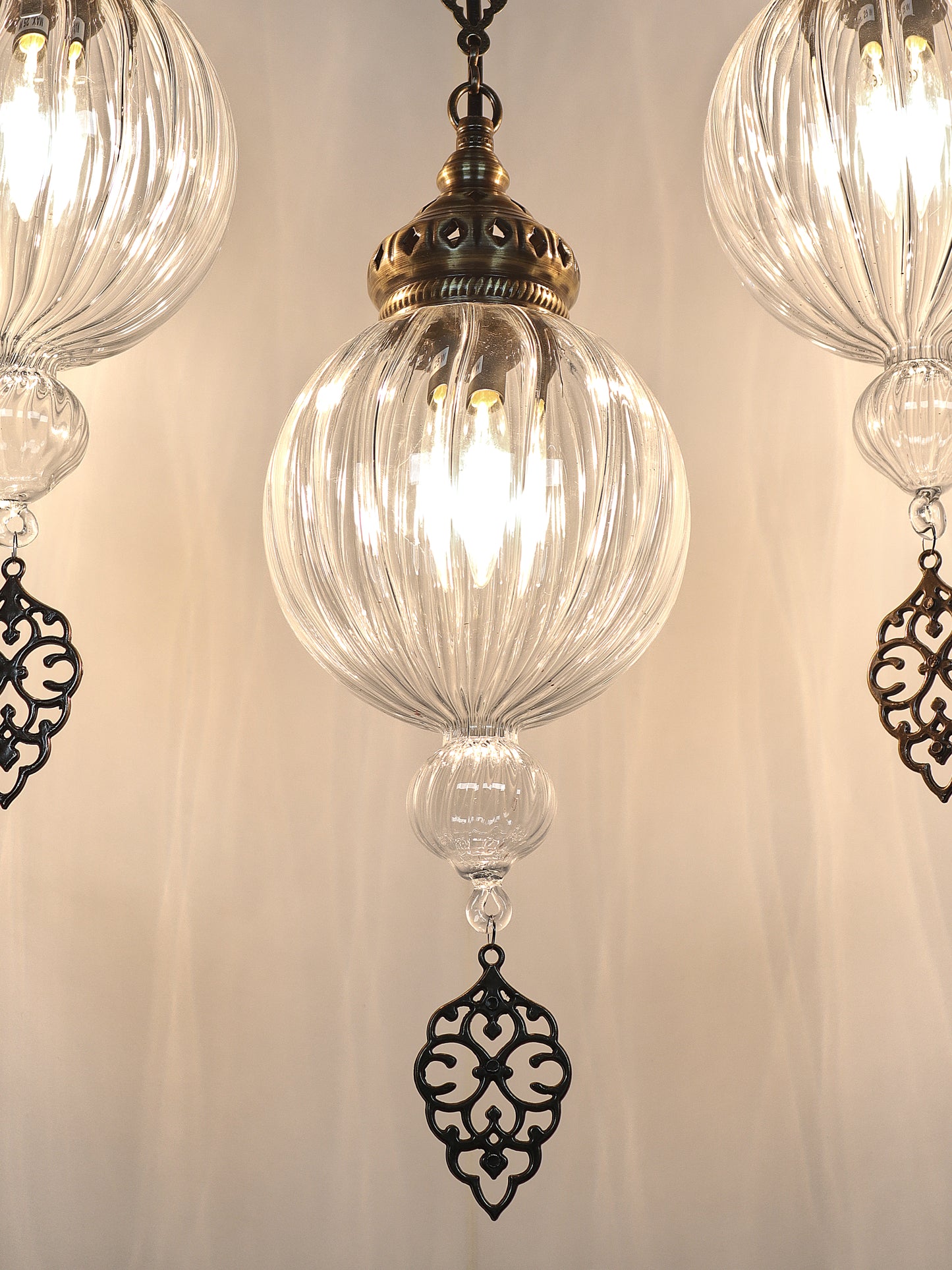 Turkish Pyrex Blown Glass Chandelier 3 Globe