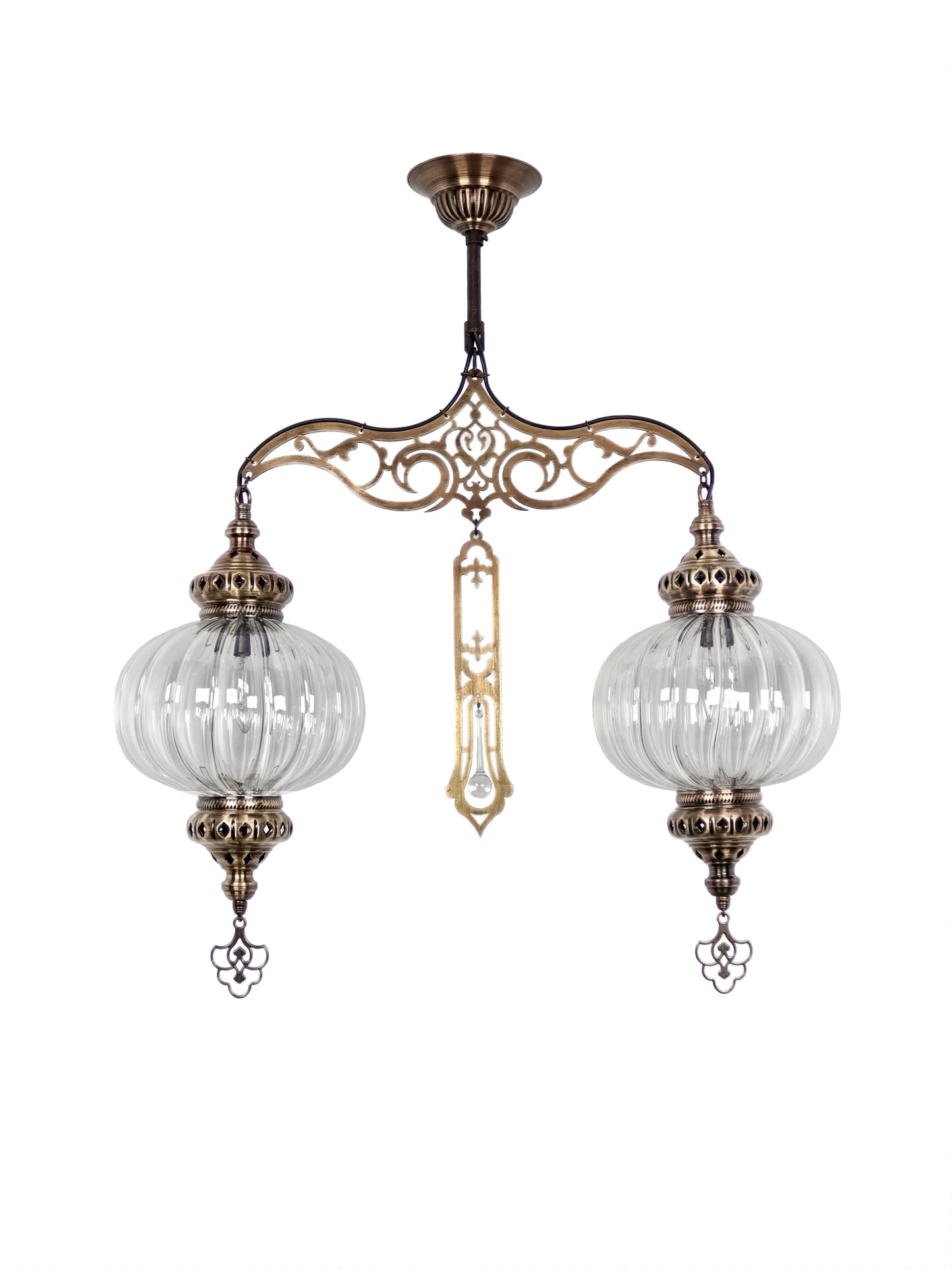 Turkish Design Pyrex Glass 2Globe Chandelier