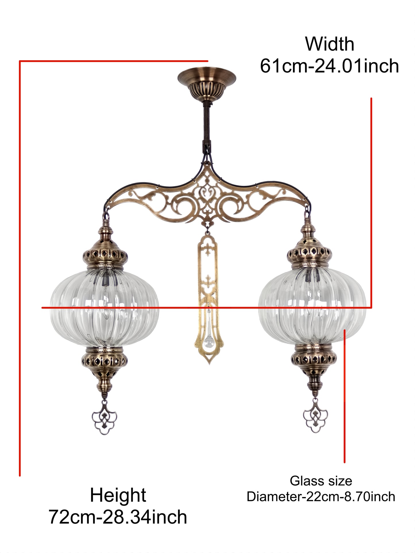 Turkish Design Pyrex Glass 2Globe Chandelier