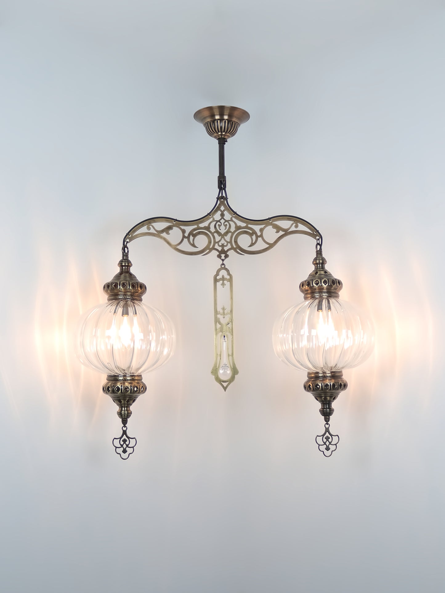 Turkish Design Pyrex Glass 2Globe Chandelier