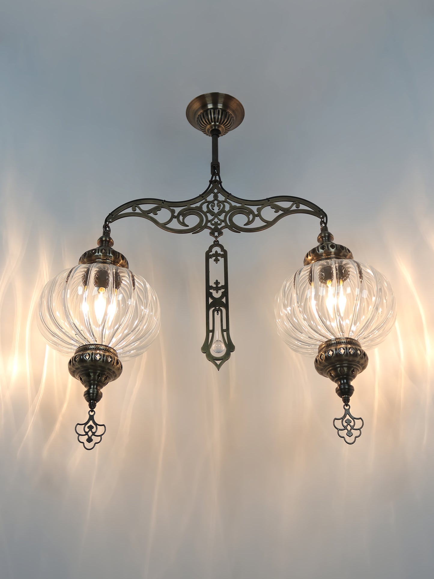 Turkish Design Pyrex Glass 2Globe Chandelier