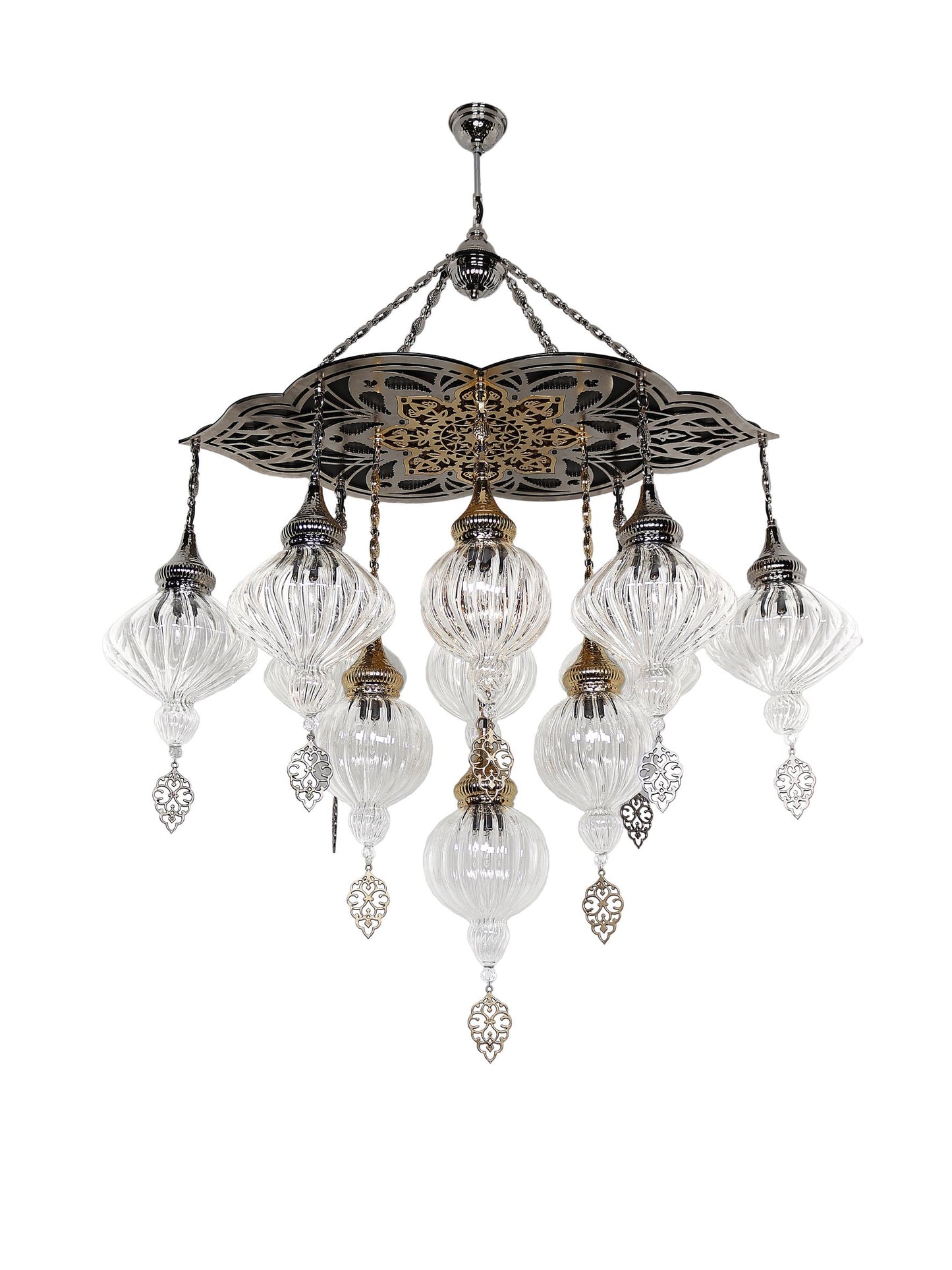 Turkish Pyrex Blown Glass Chandelier 11 Globe