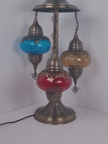 Turkish 3Globe Table Lamp With Cracked Pattern