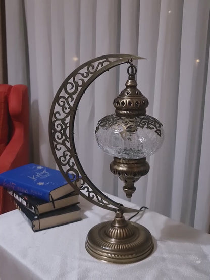 Turkish Table Lamp Cracked Pattern Blown Glass