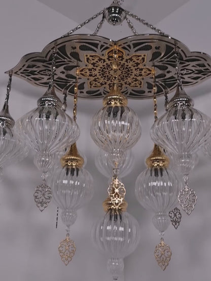 Turkish Pyrex Blown Glass Chandelier 11 Globe