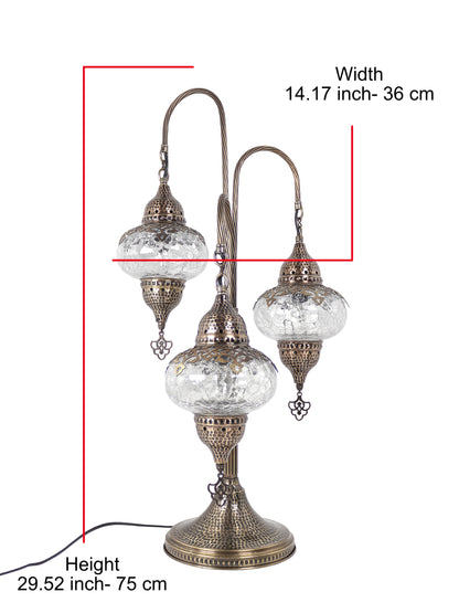 3 Globes Turkish Swan Neck Mosaic Glass Table Lamp ,Cracked Pattern Tree Model