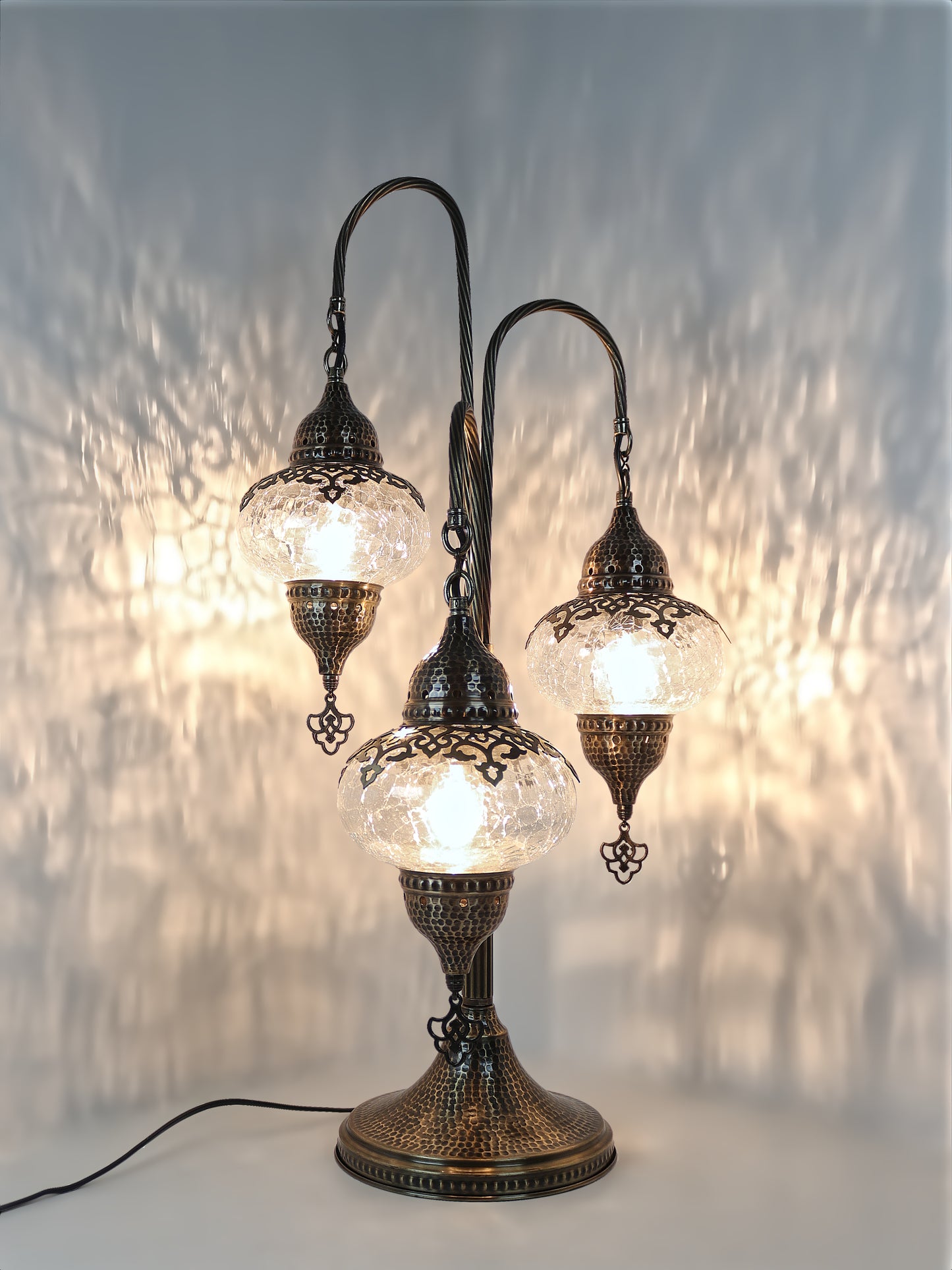 3 Globes Turkish Swan Neck Mosaic Glass Table Lamp ,Cracked Pattern Tree Model