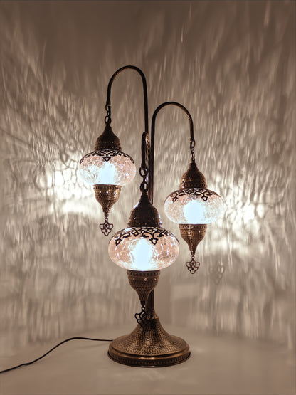 3 Globes Turkish Swan Neck Mosaic Glass Table Lamp ,Cracked Pattern Tree Model