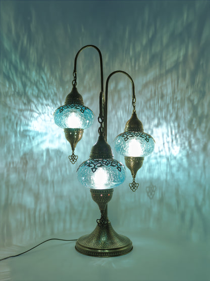 3 Globes Turkish Swan Neck Mosaic Glass Table Lamp ,Cracked Pattern Tree Model