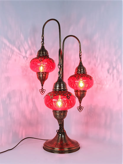 3 Globes Turkish Swan Neck Mosaic Glass Table Lamp ,Cracked Pattern Tree Model