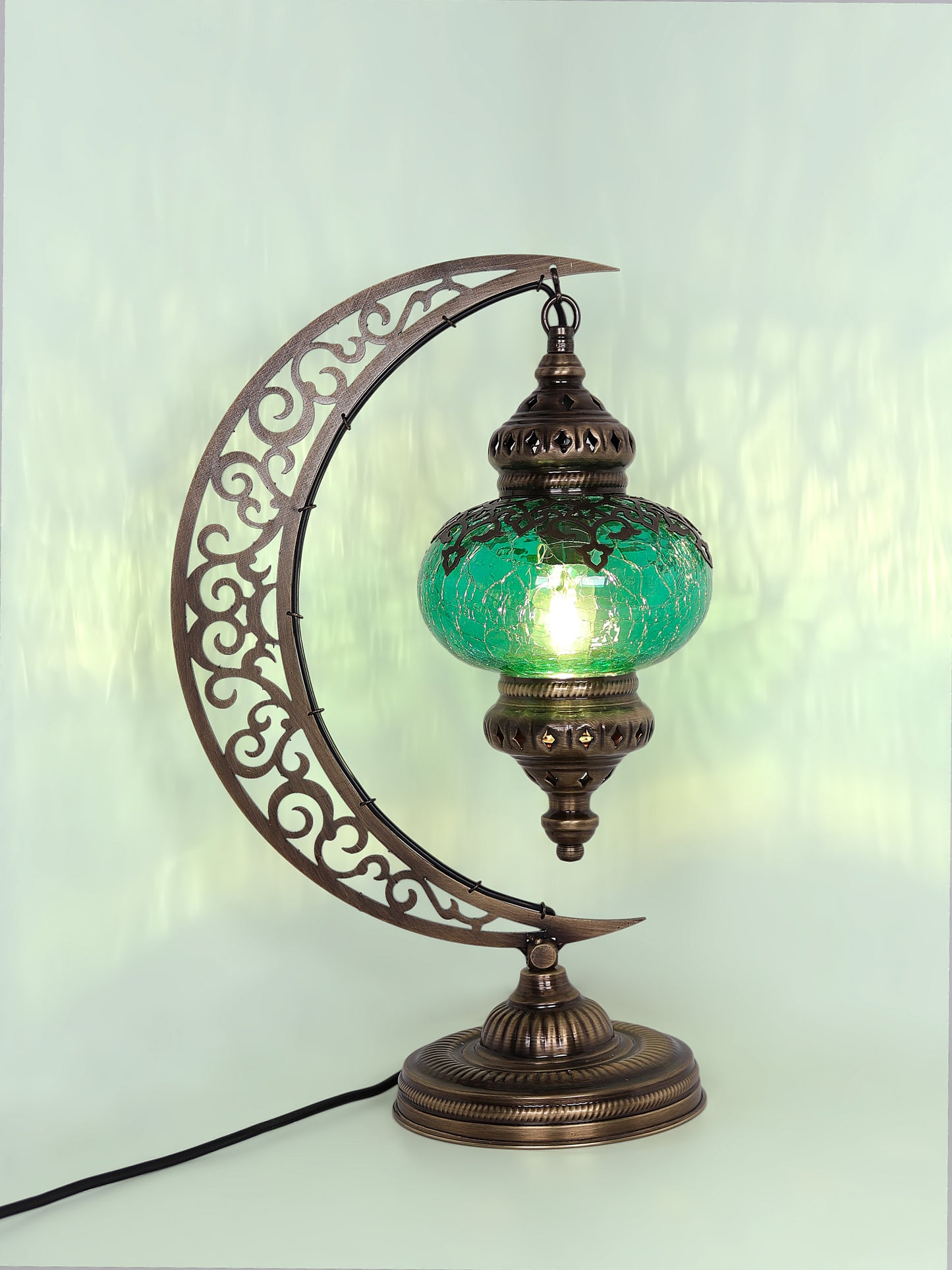 Turkish Table Lamp Cracked Pattern Blown Glass