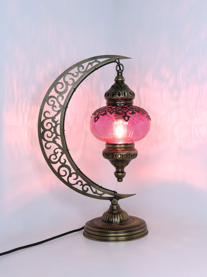 Turkish Table Lamp Cracked Pattern Blown Glass