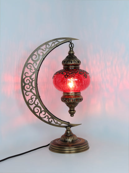 Turkish Table Lamp Cracked Pattern Blown Glass