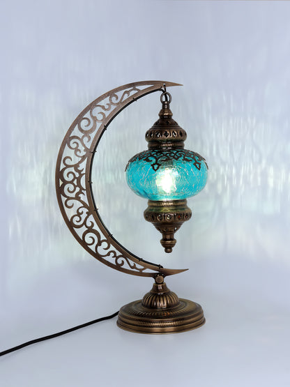 Turkish Table Lamp Cracked Pattern Blown Glass