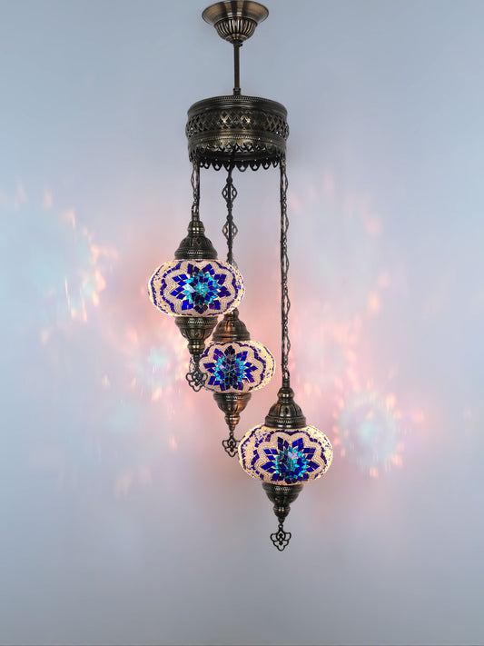 Turkish Mosaic Chandelier 3 Globe Hanging Lamp